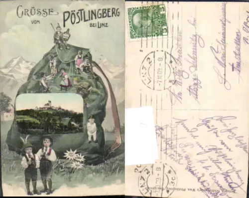 749311 tolle Schmuckkarte Grüße v. Pöstlingberg b. Linz Rucksack
