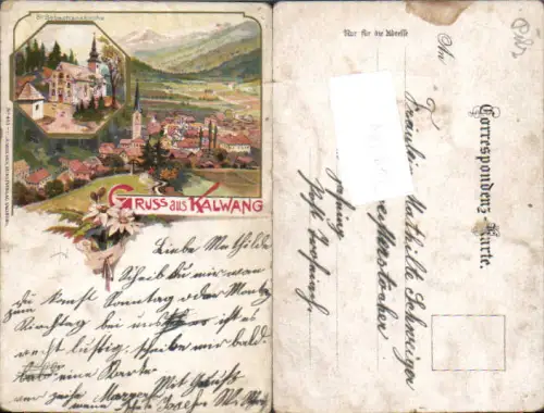 749314 Lithographie Gruß aus Kallwang Kalwang St. Sebastianskirche