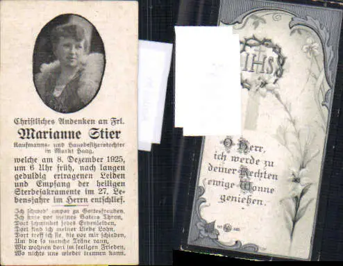 749414 Heiligenbildchen Andachtsbild Sterbebild Haag 1925