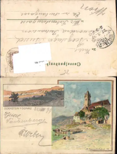 749493 Künstler Lithographie M. Suppantschitsch Dürnstein an der Donau