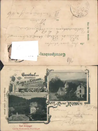 749498 Gruß aus Ruine Klamm am Semmering Gasthaus 1899 (beschädigt)