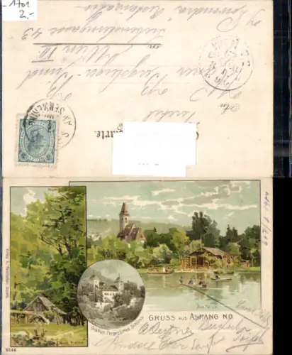 749500 tolle Künstler Lithographie F. Heinisch Aspang am Wechsel Schloss Klause Teich