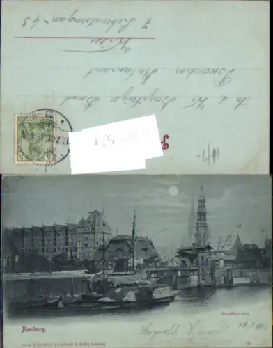 749524 Mond Lithographie Mondschein AK Hamburg Brookthorquai Schiffe