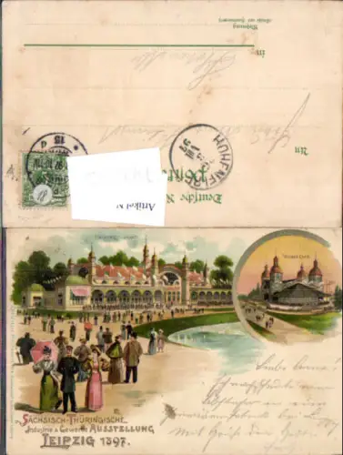 749532 tolle Lithographie Leipzig Sächsisch-Thüringische Industrie Gewerbeausstellung 1897