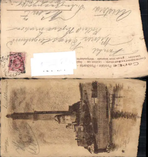 749546 Radierung Genova Genua Leuchtturm Turm