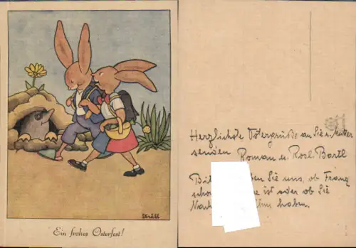 749838 Künstler AK Ostern Osterhase Maulwurf personifiziert vermenschlicht