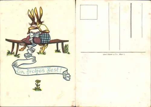 750534 tolle AK Ostern Osterhase vermenschlicht Bank