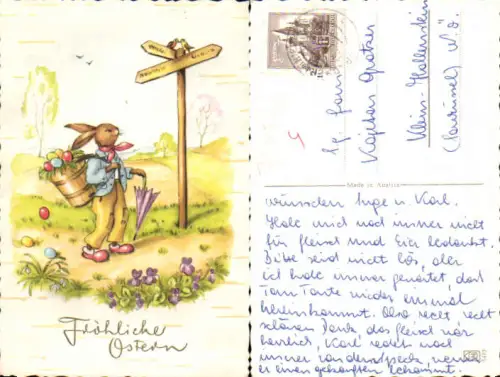 750546 tolle AK Ostern Osterhase vermenschlicht Vergiss mein nicht