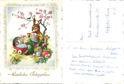 750547 tolle AK Ostern Osterhase vermenschlicht Kinderwagen Osterei