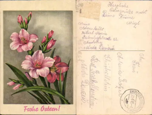 750594 Ostern Blumen 1943 Feldpost n. Hollenstein