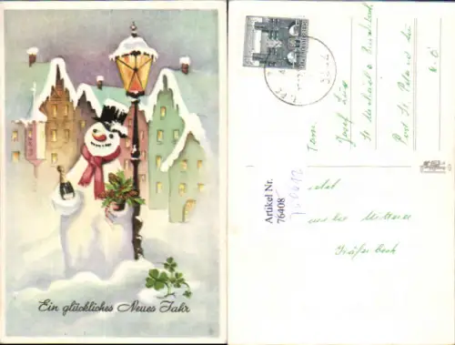750612 Neujahr Schneemann Laterne Sekt Sektflasche Stadt Klee