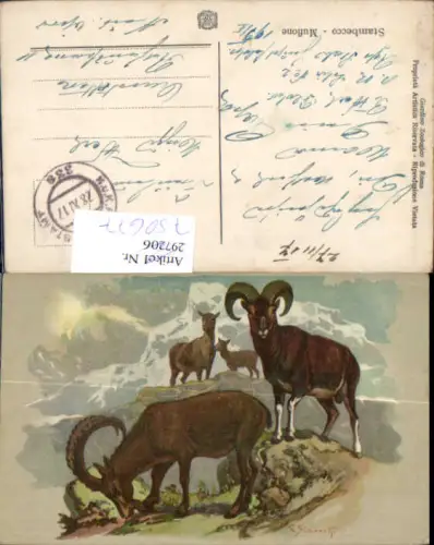 750677 Künstler Lithographie Claudio Simonetti Steinbock Stambecco Feldpost 339