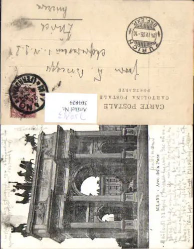 750893 Milano Mailand Arco della Pace Stp. Zürich Brf. Exp. 1905