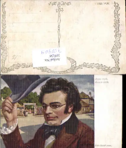 750969 Künstler AK Felix Riedel Franz Schubert m. Zylinder Hut 1828 B.K.W.I. 2317