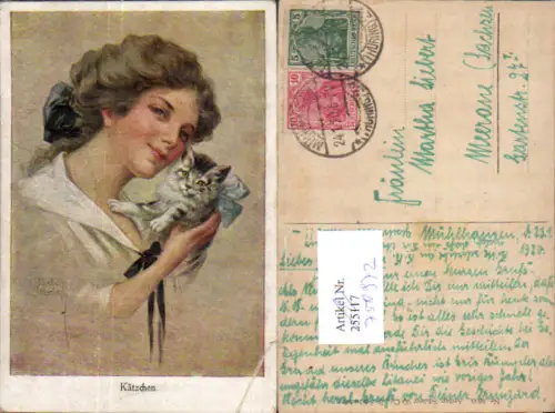 750972 Künstler AK Asco Ak Frau Katze Kätzchen Kitten n. Meerane