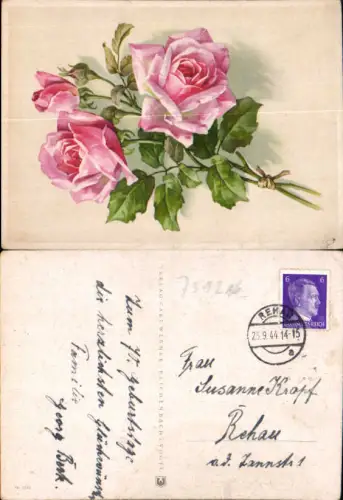 751216 Stempel Rehau Bayreuth 1944 Rosen