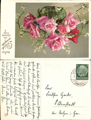 751224 Stempel Hannover n. Oldenstadt Uelzen Rosen Geburtstag