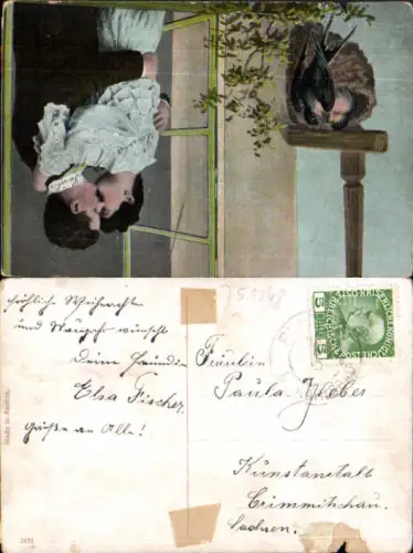 751248 Stempel Karldbad n. Crimmitschau Schwalben Kuss Paar Vogelnest Vogel