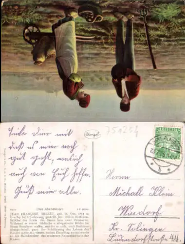 751254 Stempel Bergisch Gladbach n. Wiesdorf Solingen Jean Francois Millet Abendläuten Bauern