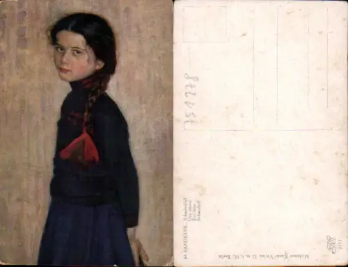 751278 Künstler AK H. Sandkuhl Schulmädel Mädchen Zopf Haare