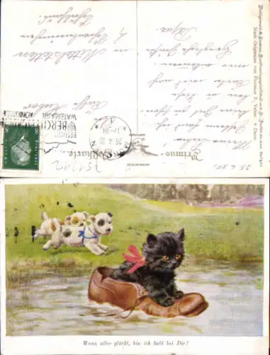 751292 Künstler AK Florence E. Valter Katze Hund Humor pub Primus