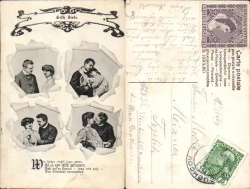 751296 Künstler AK Zeitungskarte Zeitung-AK Frau Mann Liebe