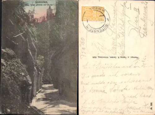 751350 Gutenstein lange Brücke mit Ruine pub Zenker B. Hirtenberg 1918