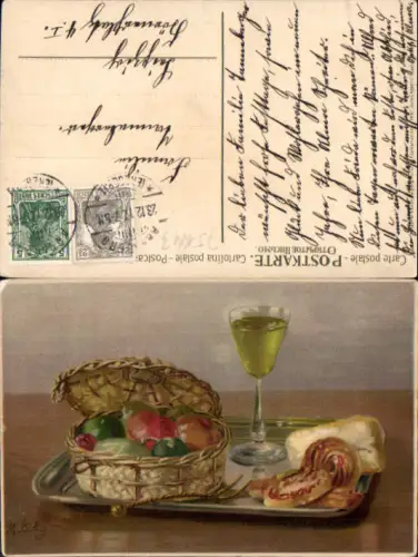 751443 Künstler AK M. Billing Stillleben Fleisch Essen pub Meissner e Buch
