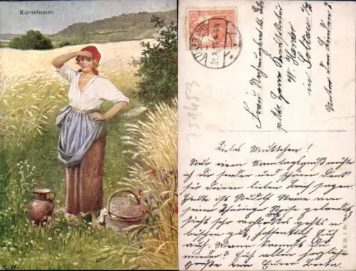 751453 Künstler AK C. Benesch Kornblumen Weizen Getreide gel Soltau Stp Lüneburg