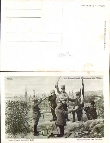 751495 Künstler AK Patriotik Kindersoldaten Kinder Soldaten Wien Donaukanal
