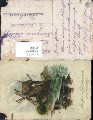 751625 Künstler AK Namenstag Windmühle Mühle handgemalt gel Gaishorn
