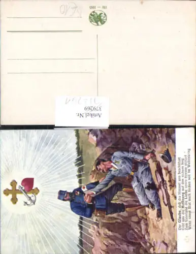 752261 Künstler AK Patriotik Soldat Rotes Kreuz verwundet Glaube Anker Herz
