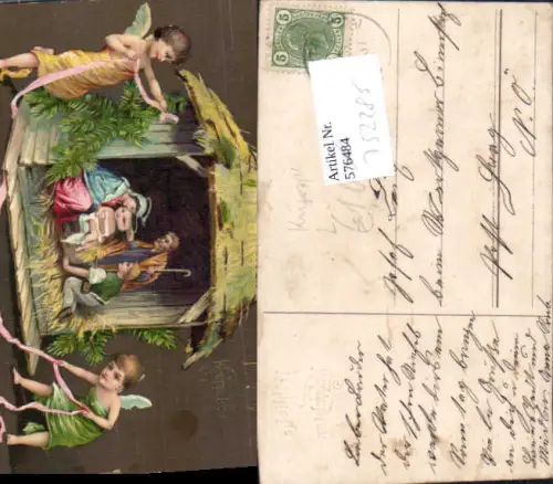752285 Künstler AK Litho Weihnachten Krippe Engel pub EAS