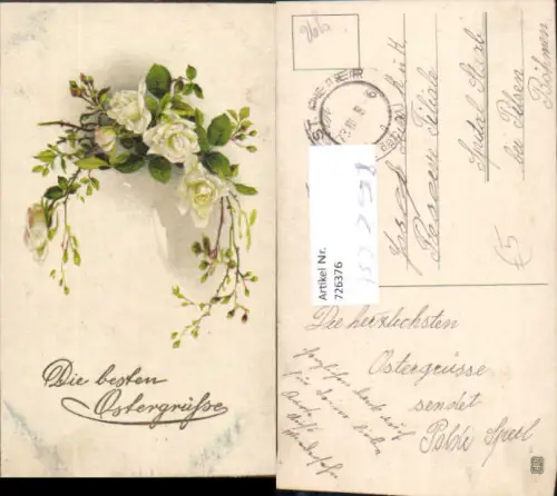 752298 Ostern Rosen Stp. Feldpost St. Peter in der Au n. Staab Pilsen Plzen Böhmen