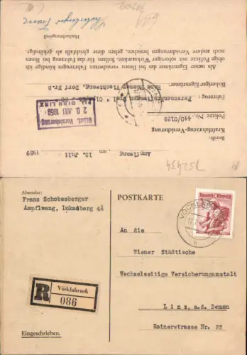 752434 Einschreiben Reko-Beleg Vöcklabruck Lukasberg Ampflwang n. Linz