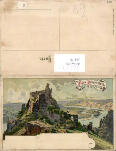 Lithographie Ludwig Hans Fischer Ruine Dürnstein Dürrenstein Wachau Krems