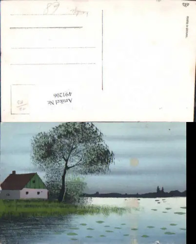 753007 Handgemalte Künstler AK Haus Mond See Baum