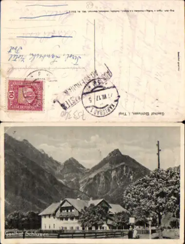 753340 Gasthaus Schluxen bei Pinswang Postvermerk Aus dem Briefkasten ausgehoben