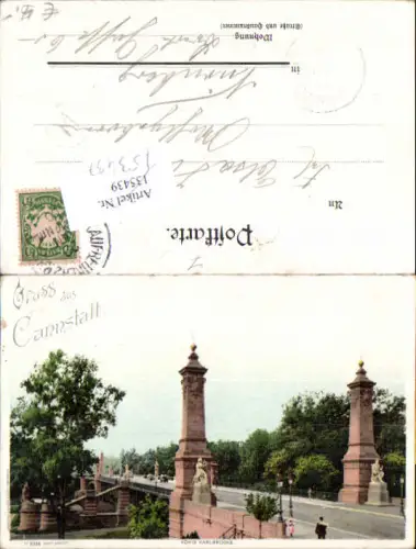 753437 Lithographie Gruß aus Cannstatt bei Stuttgart König Karlbrücke