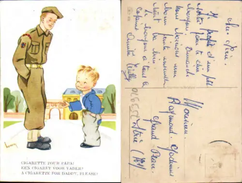 753970 Künstler AK Scherz Humor Henry Soldat Junge Cigarette