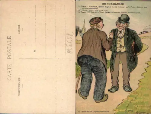 753976 Künstler AK Scherz Humor Glemee En Normandie Trachten typen