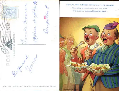 753978 Künstler AK Scherz Humor D. Tempest Essen Pommes Wurst