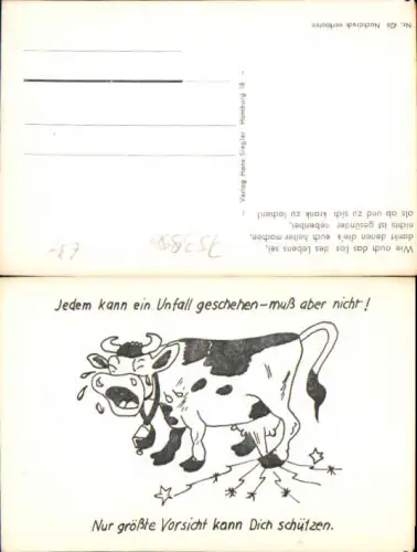 753996 Künstler AK Scherz Humor Kuh weint Unfall