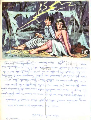 754004 Scherz Humor Gewitter Regen Blitz Mann zelten Camping