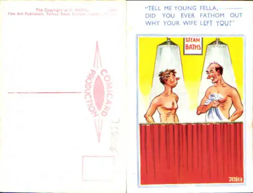 754006 Künstler AK Scherz Humor Dudley Dusche Männer Gay interest