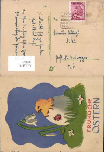 754091 Ostern Ei Osterei Küken handgemalt Blume Stp. Grein