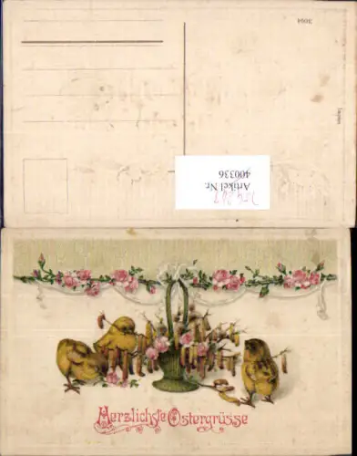 754243 Präge Lithographie Küken Ostern Korb