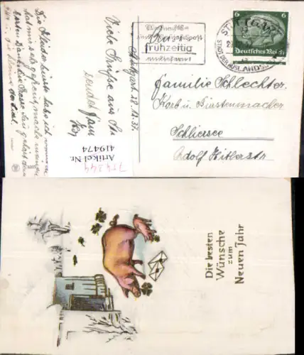 754244 Neujahr Ferkel Schweine Schwein Briefe Klee Schnee