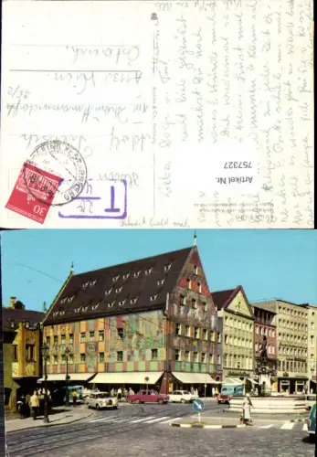 757327 Augsburg Merkurbrunnen Weberhaus 1964 Straßenansicht