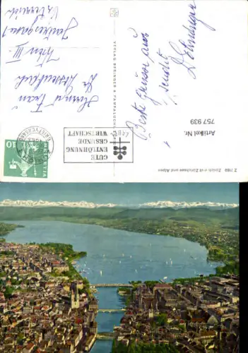 757939 Zürich mit Zürichsee und Alpen Bez. Zürich Switzerland 1953